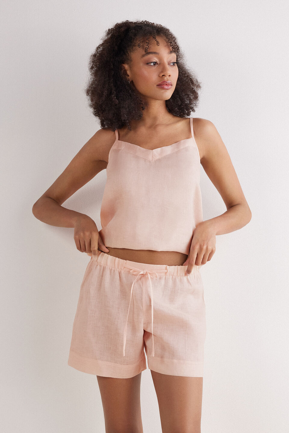 shorts em linho the pure linen - rosa
