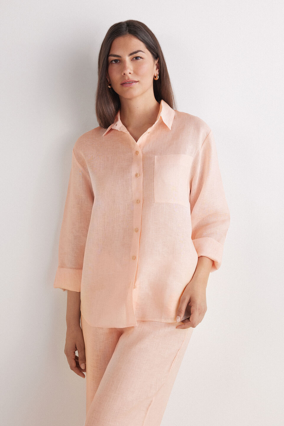 camisa em linho the pure linen - rosa