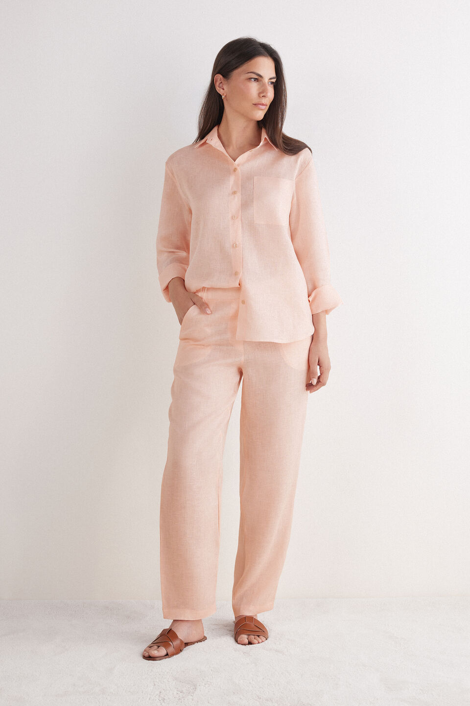 calça em linho the pure linen - rosa