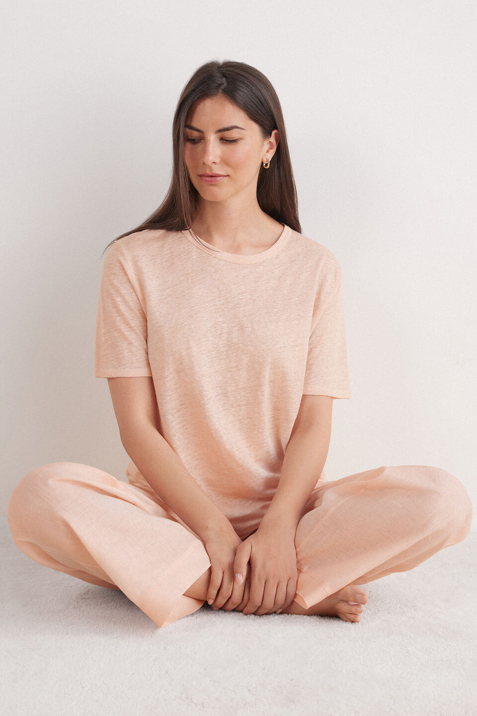 blusa de manga curta em linho the pure linen - rosa