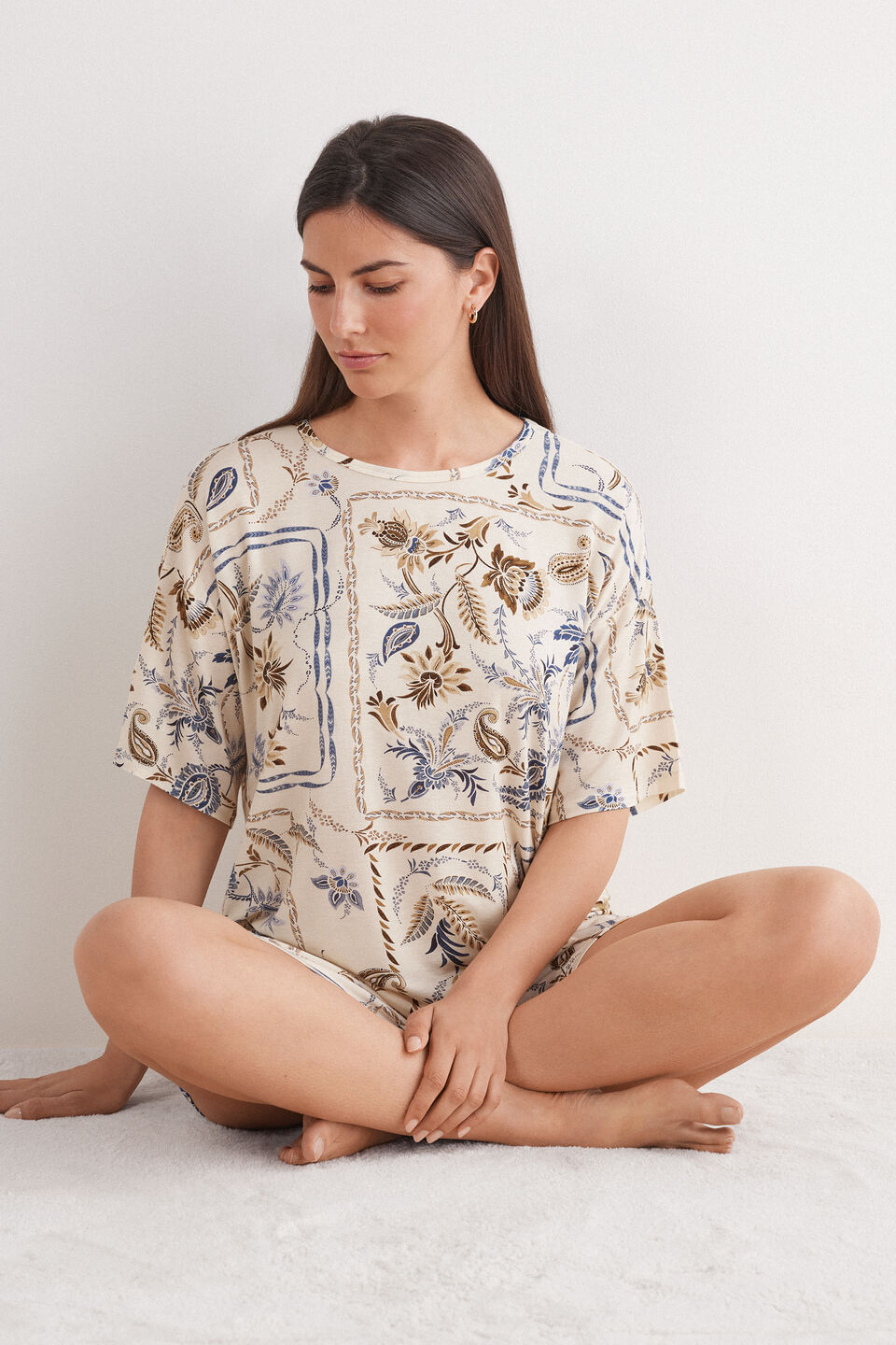 blusa de manga curta em fresh bamboo italian riviera - bege