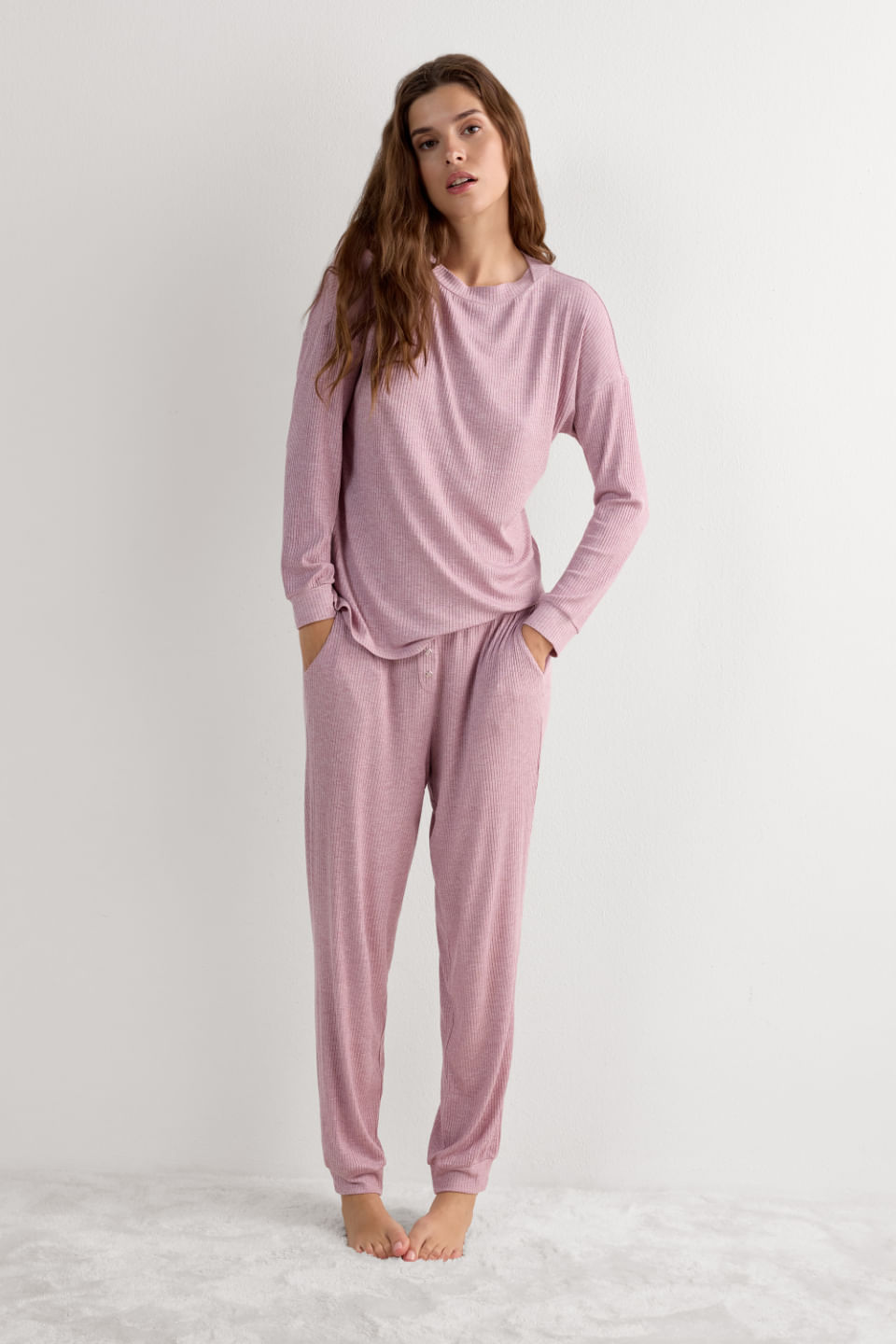 blusa de manga comprida em modal chic comfort - rosa