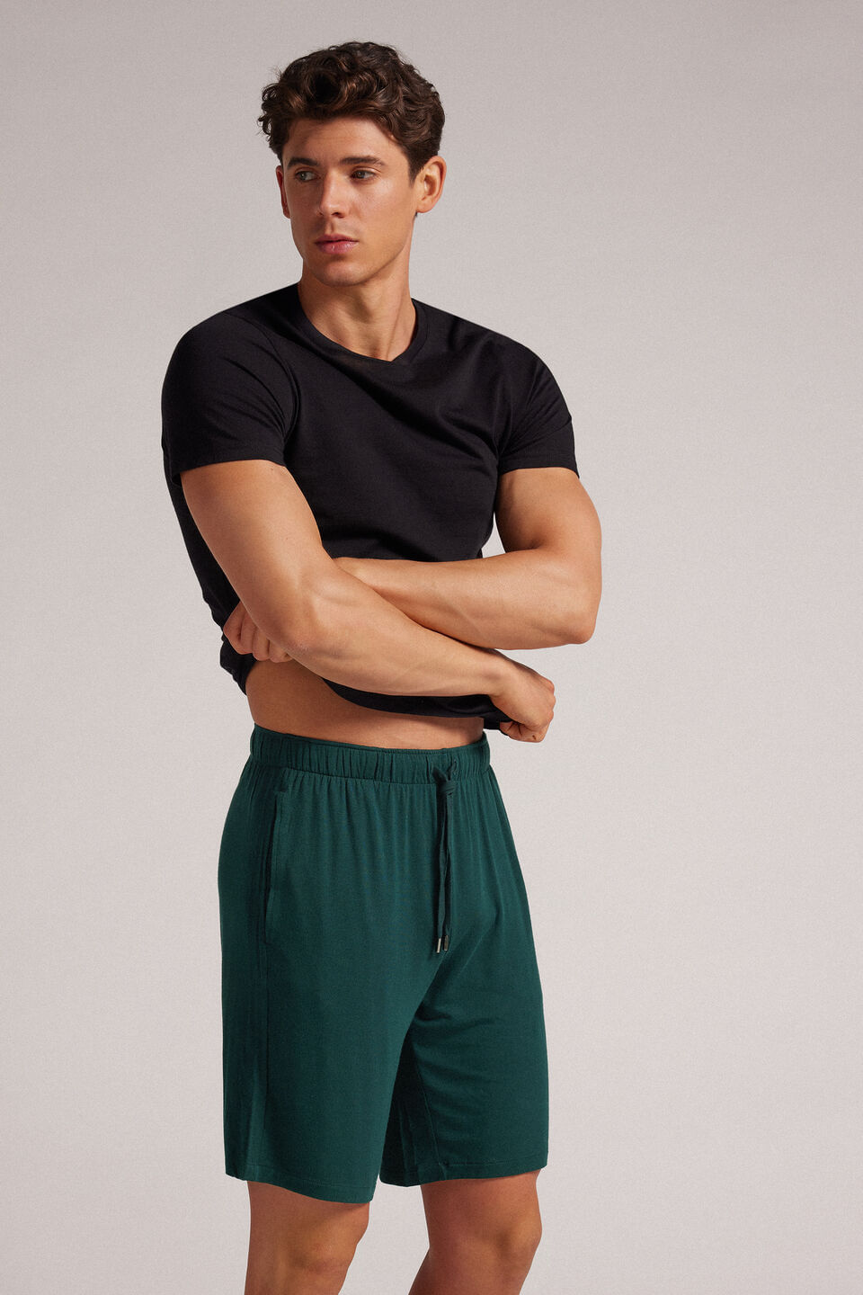 bermuda em seda e modal - verde