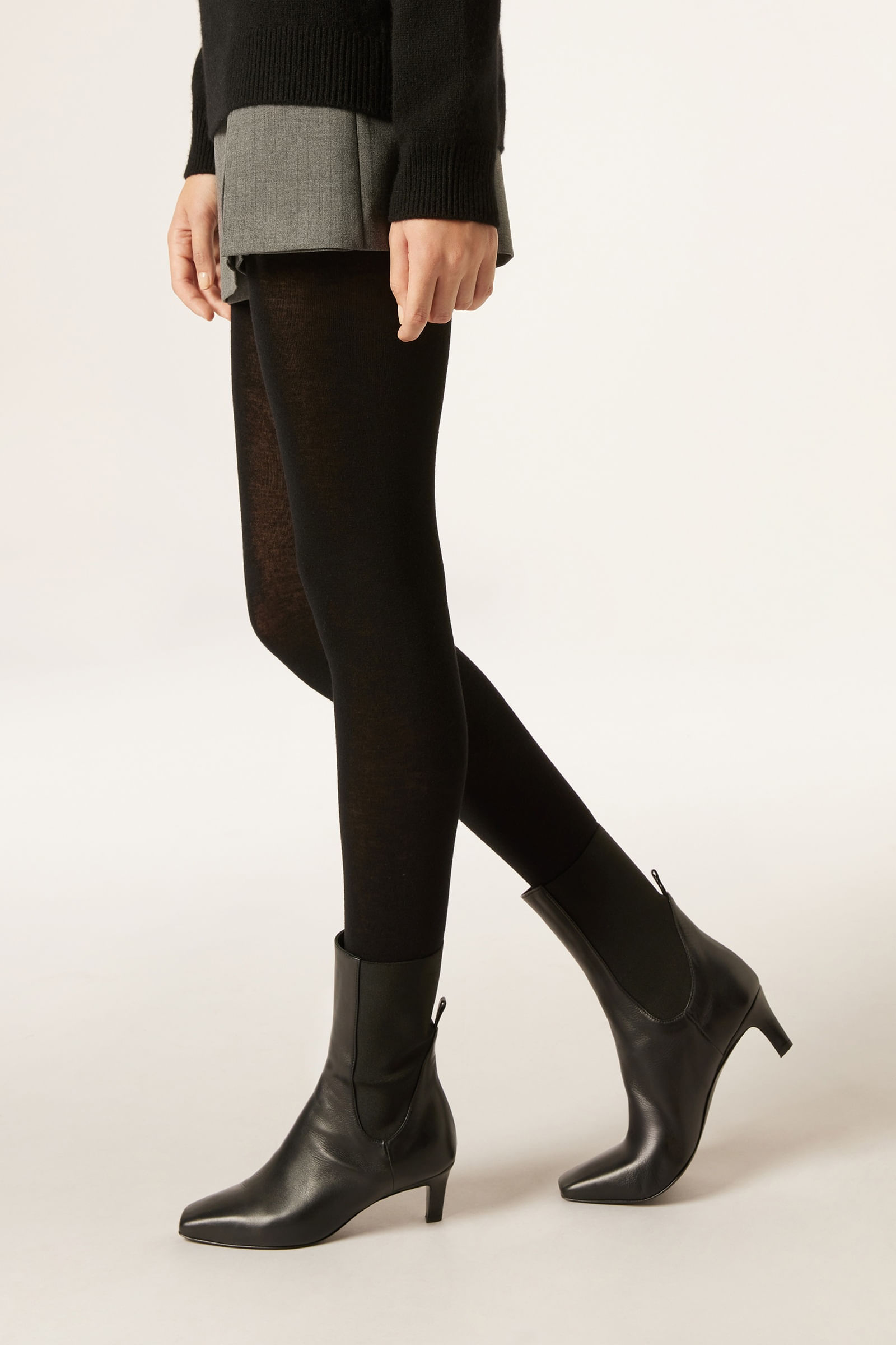 meia-calça com modal e cashmere - preto