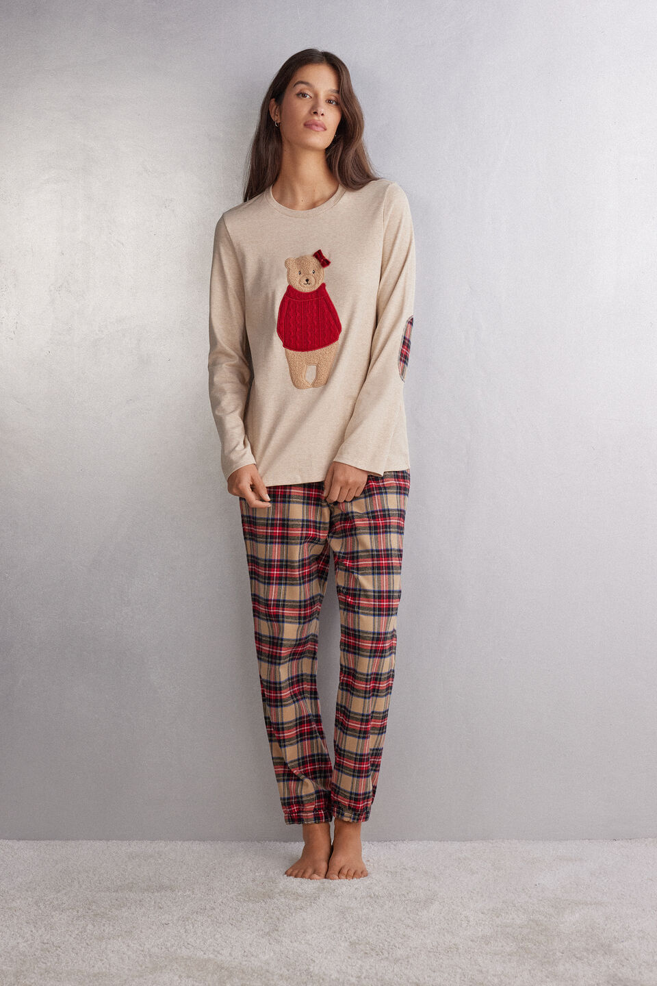 pijama comprido ursinha em algodão - vermelho