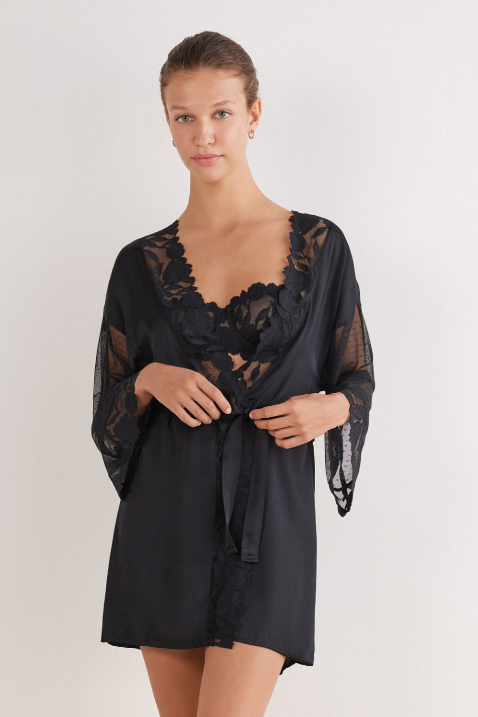 robe em viscose e tule all about flowers - preto