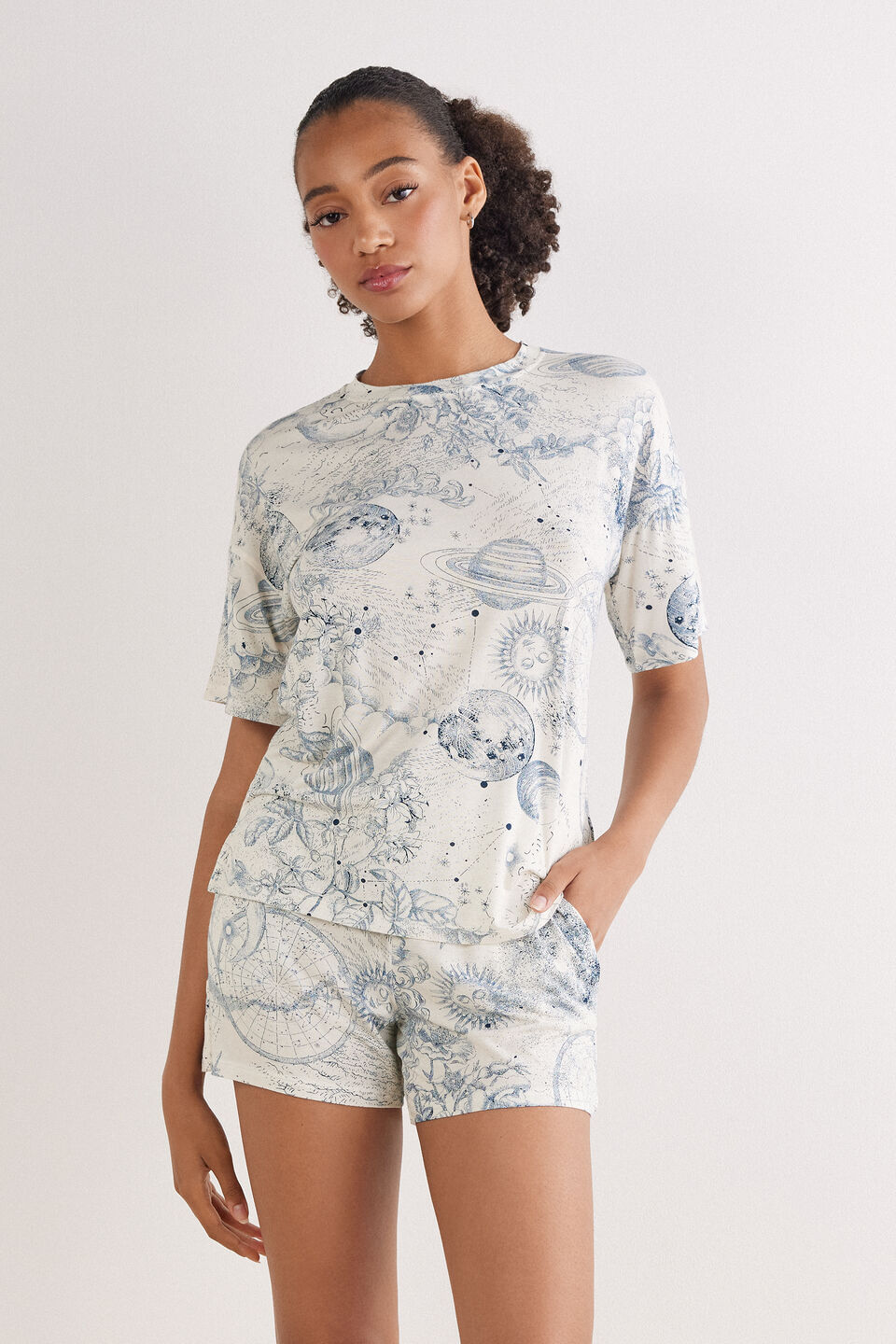 pijama curto em fresh bamboo luxury dreams - azul