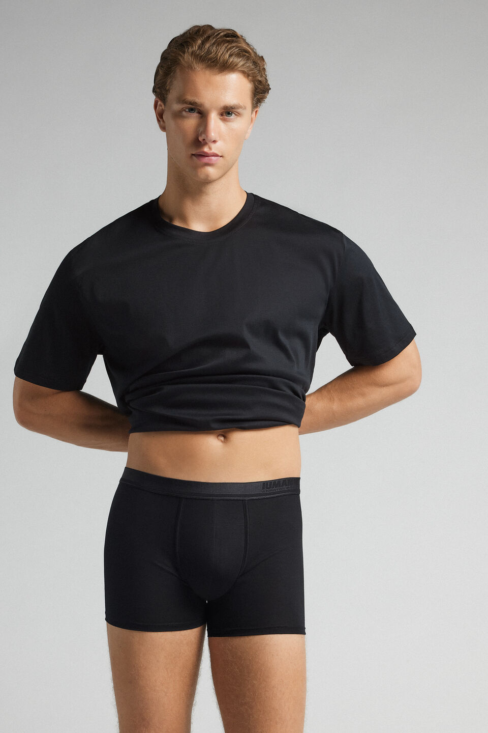 cueca boxer em algodão premium com logótipo - preto