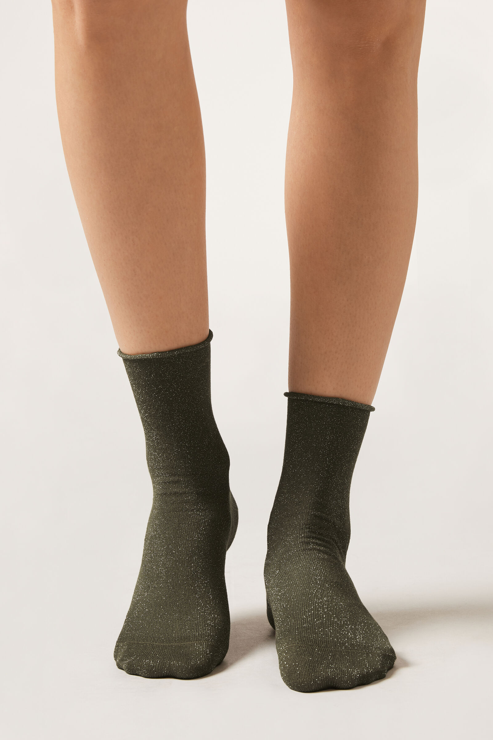 meia curta com glitter em viscose - verde