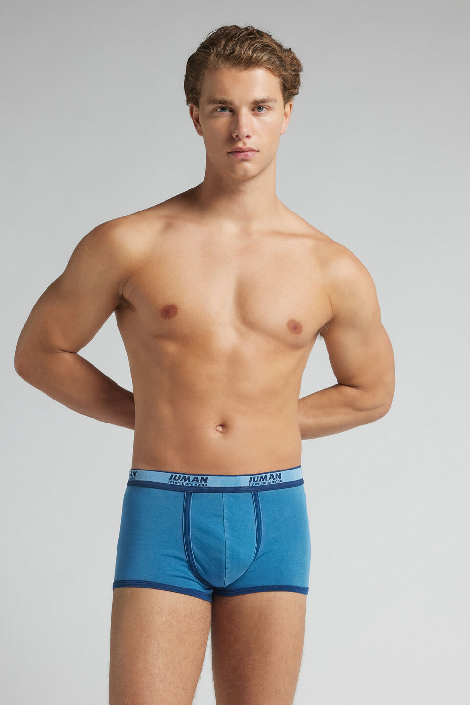 cueca boxer washed collection em algodão supima - azul