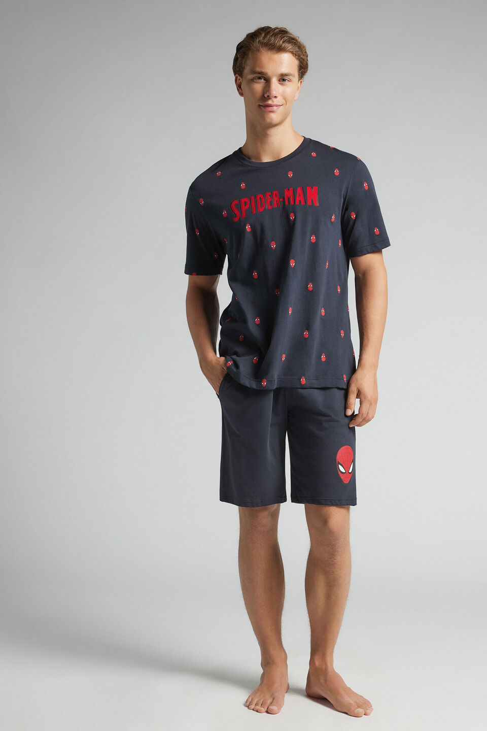 pijama curto marvel homem-aranha em algodão - azul