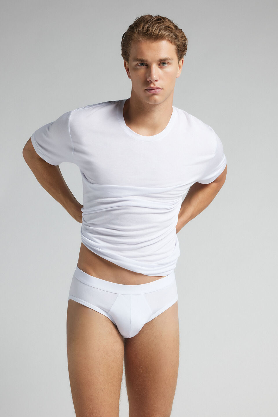 cueca slip em algodão supima com elástico visível - branco