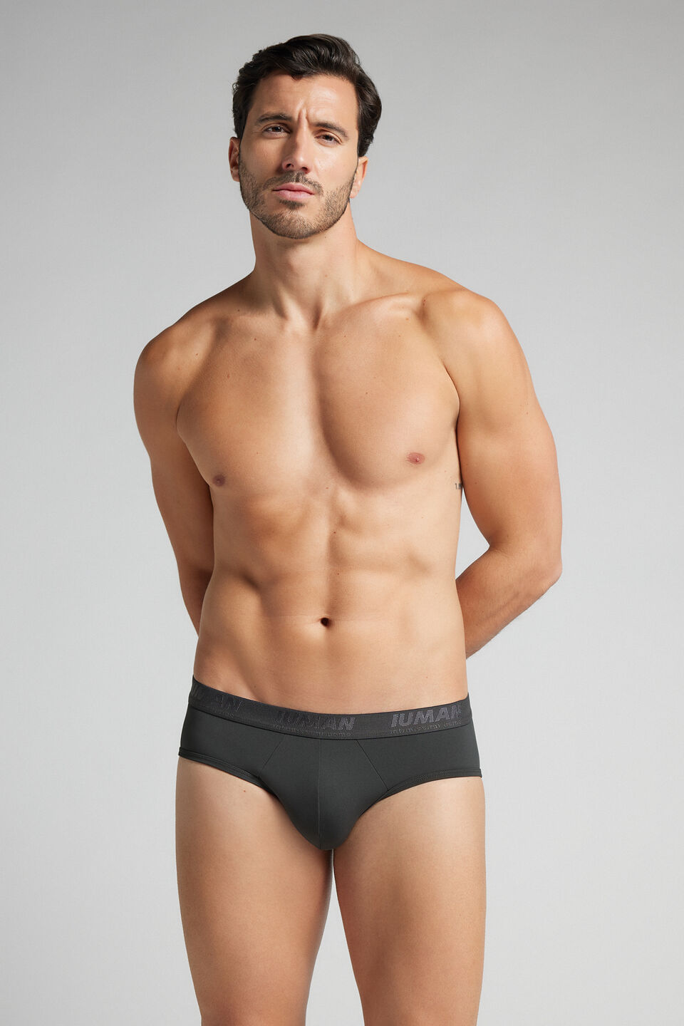 cueca slip em microfibra com logótipo - cinza