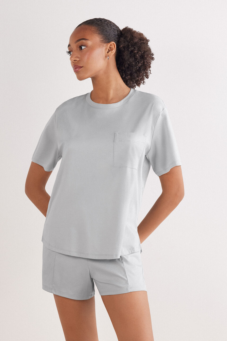 blusa de manga curta em algodão elevated cotton - cinza