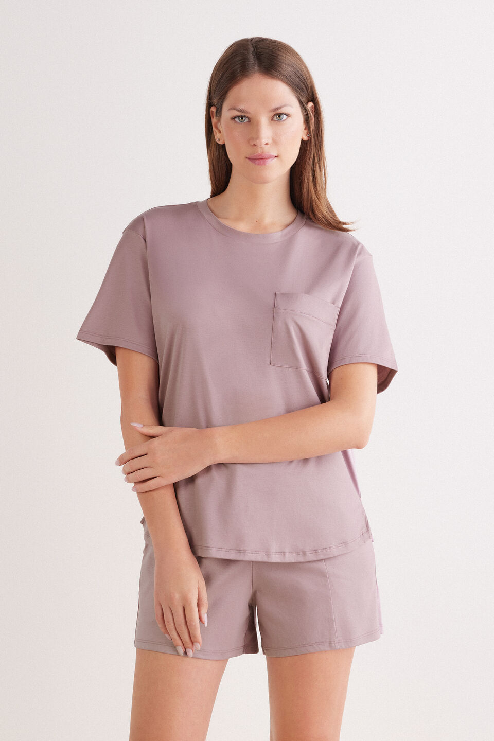 blusa de manga curta em algodão elevated cotton - roxo