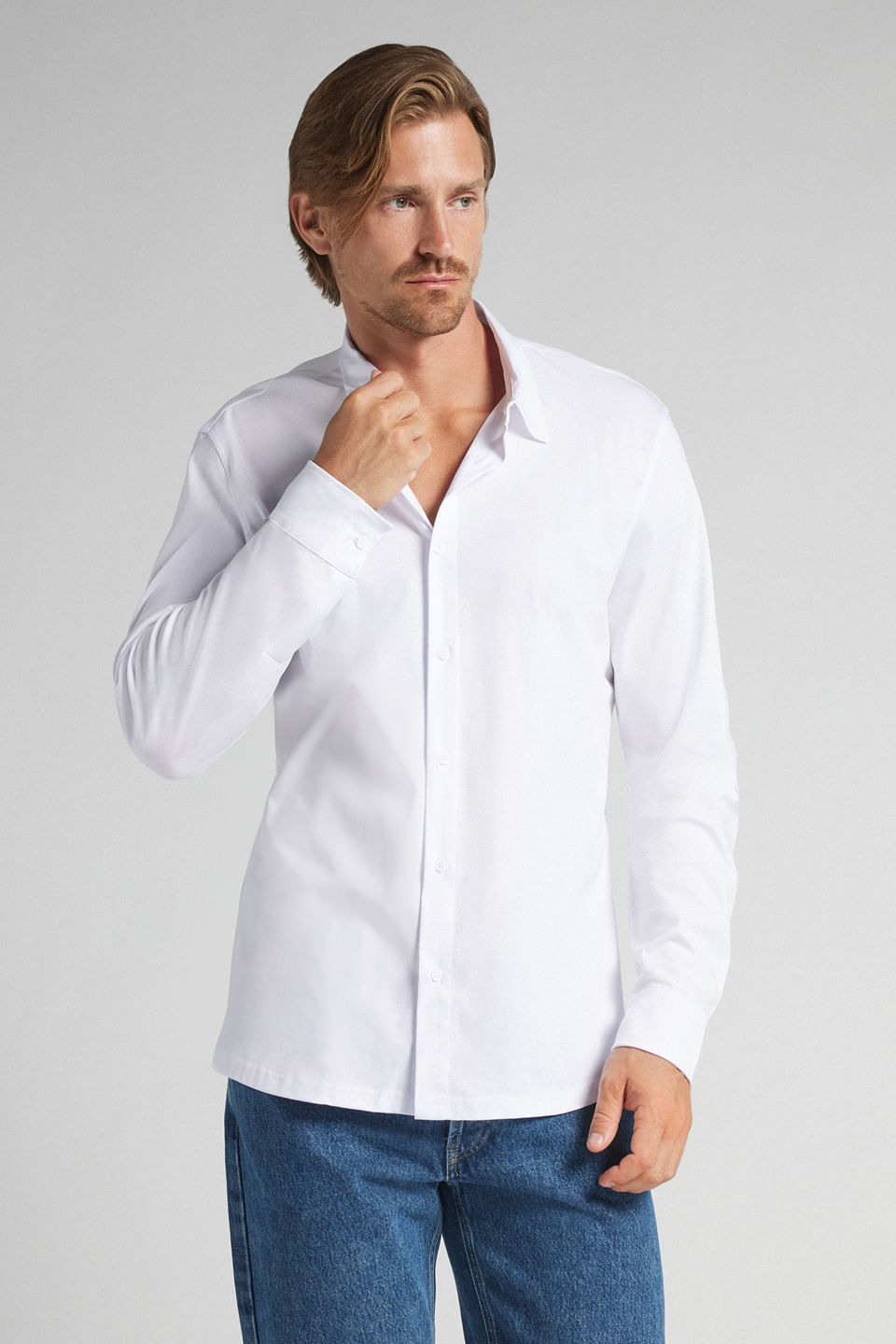 camisa em algodão premium - branco