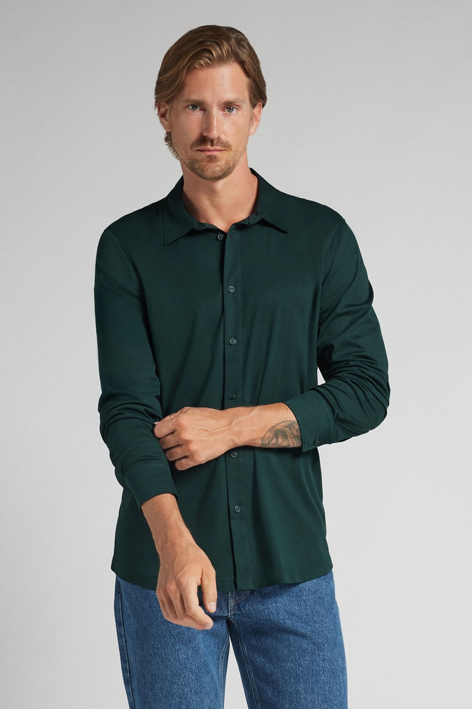 camisa em algodão premium - verde