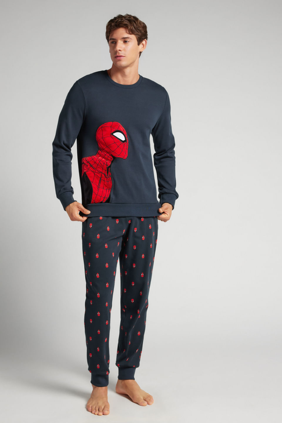 pijama comprido marvel homem-aranha em algodão - azul
