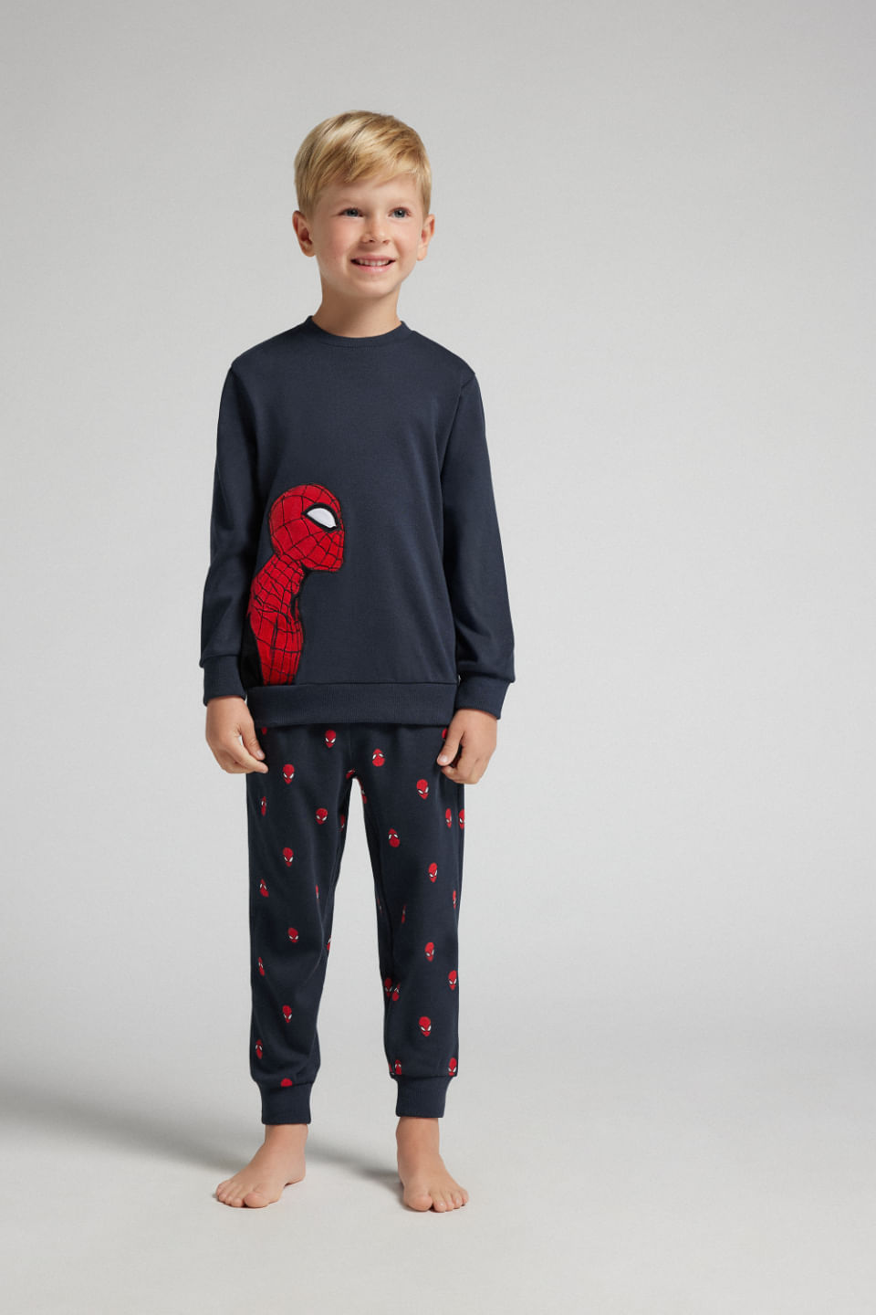 pijama comprido infantil marvel homem-aranha em algodão - azul