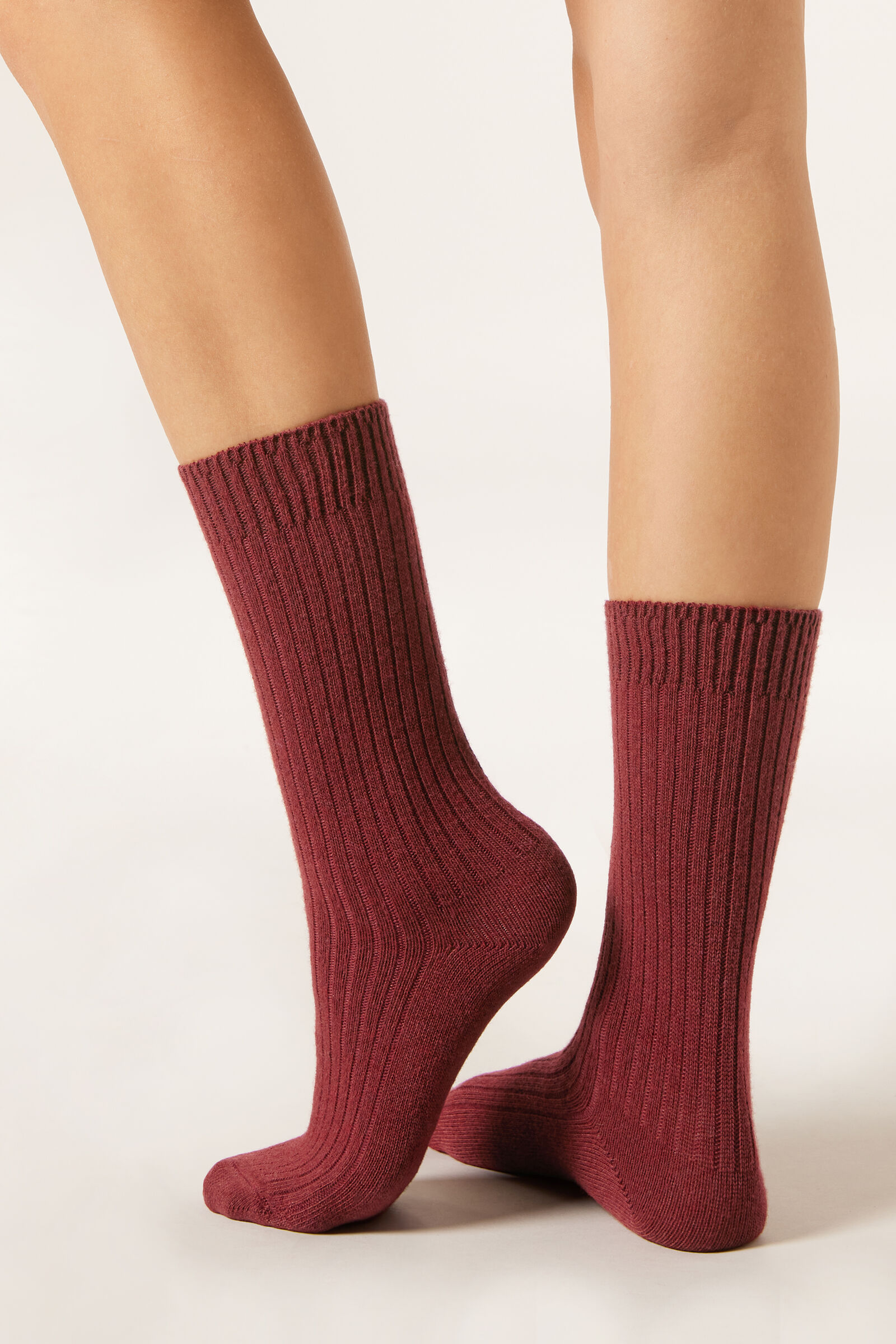 meia curta canelada em lã e cashmere - vermelho