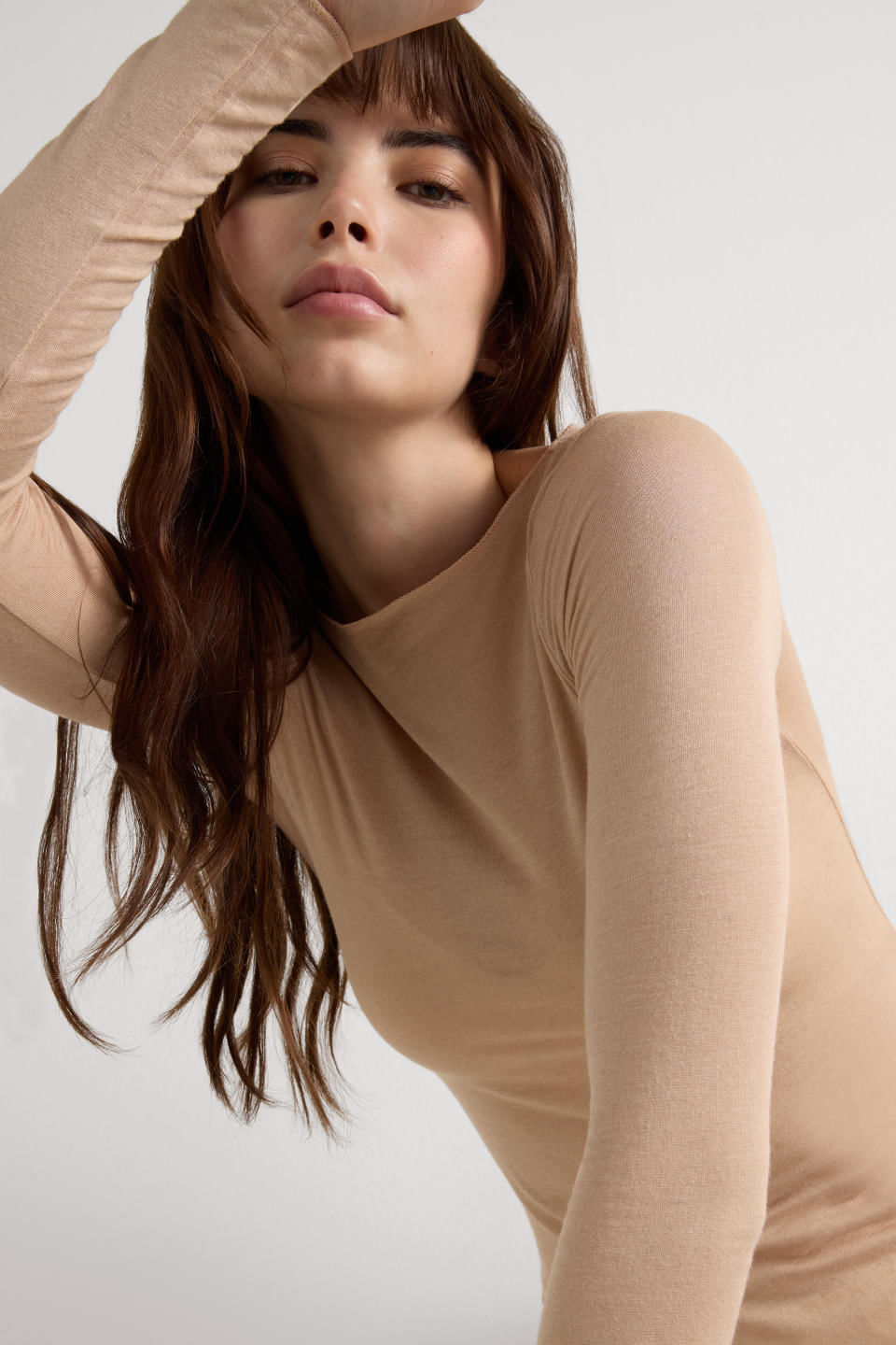 blusa manga comprida em cashmere ultralight - bege