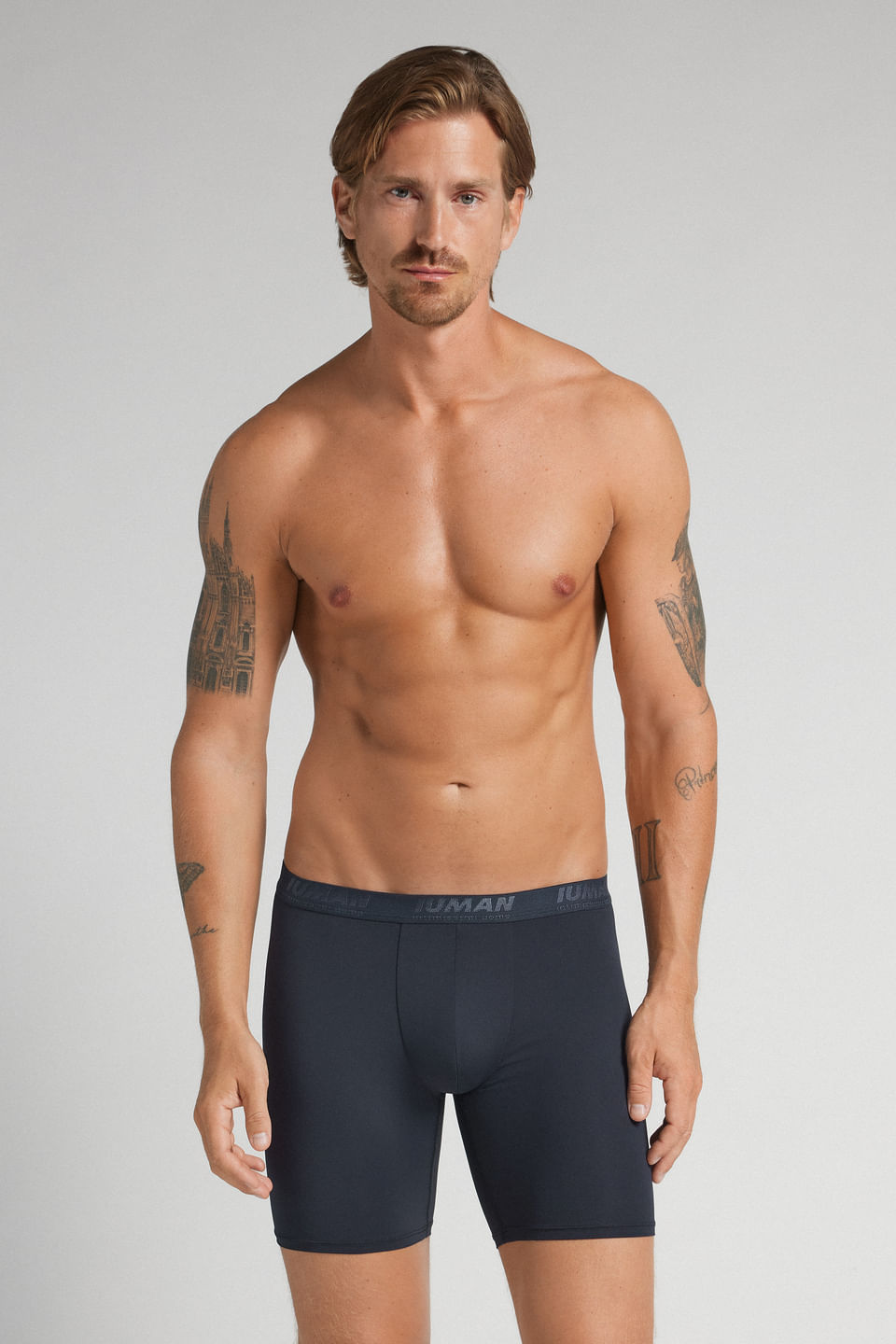 cueca boxer comprida em microfibra - azul