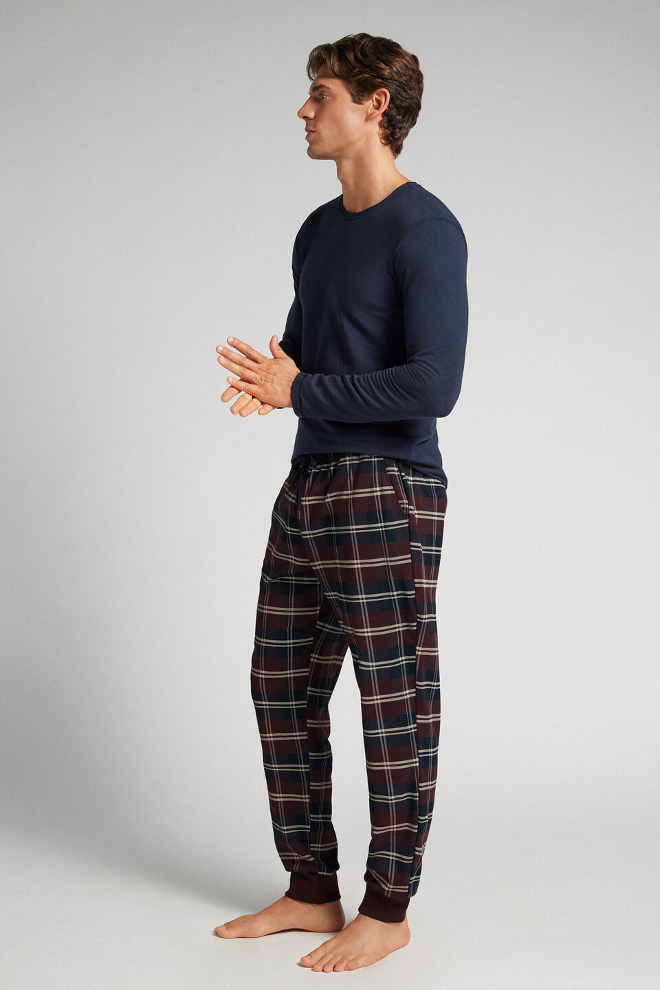 calça xadrez em algodão soft - vermelho