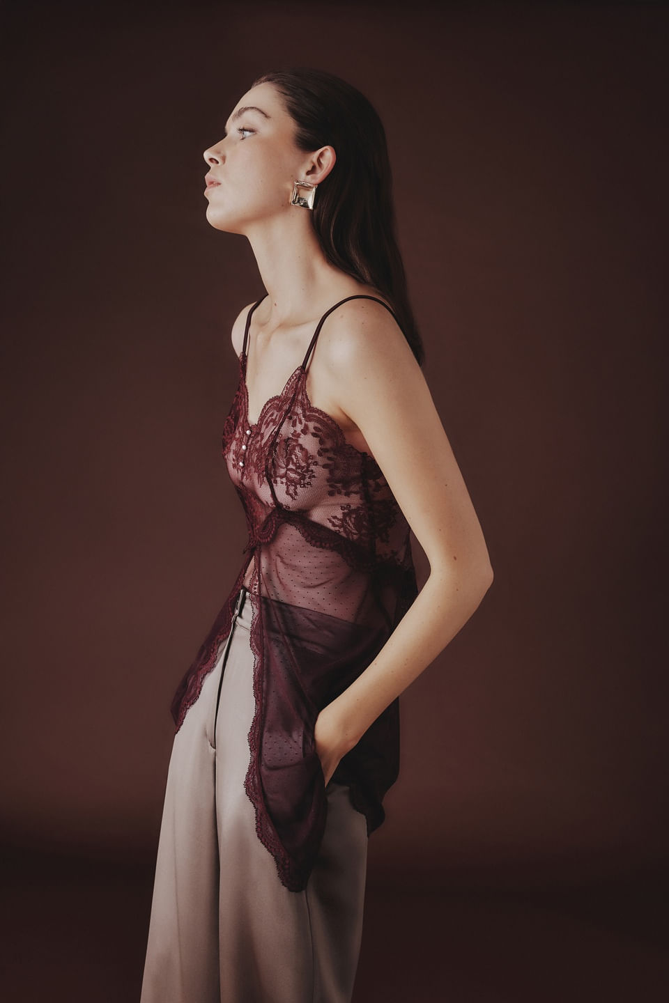 babydoll em tule e renda la vie en rose - bordô