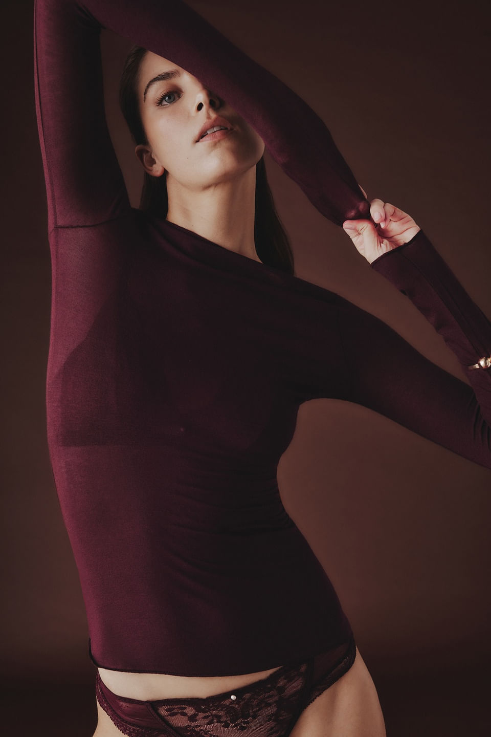 blusa manga comprida em cashmere ultralight - bordô