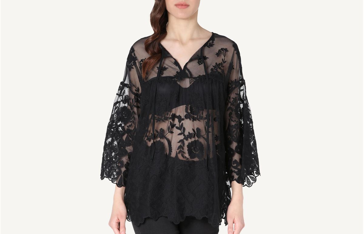 Blusa De Manga 3 4 Em Tule Bordado Cl134a Intimissimi
