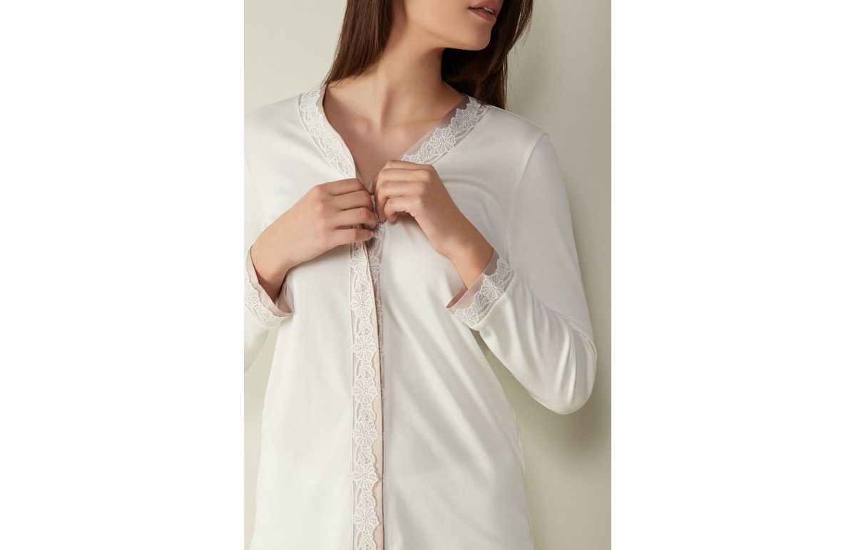 Blusa Aberta Na Frente Em Algodão Supima Feeling Romantic – Branco