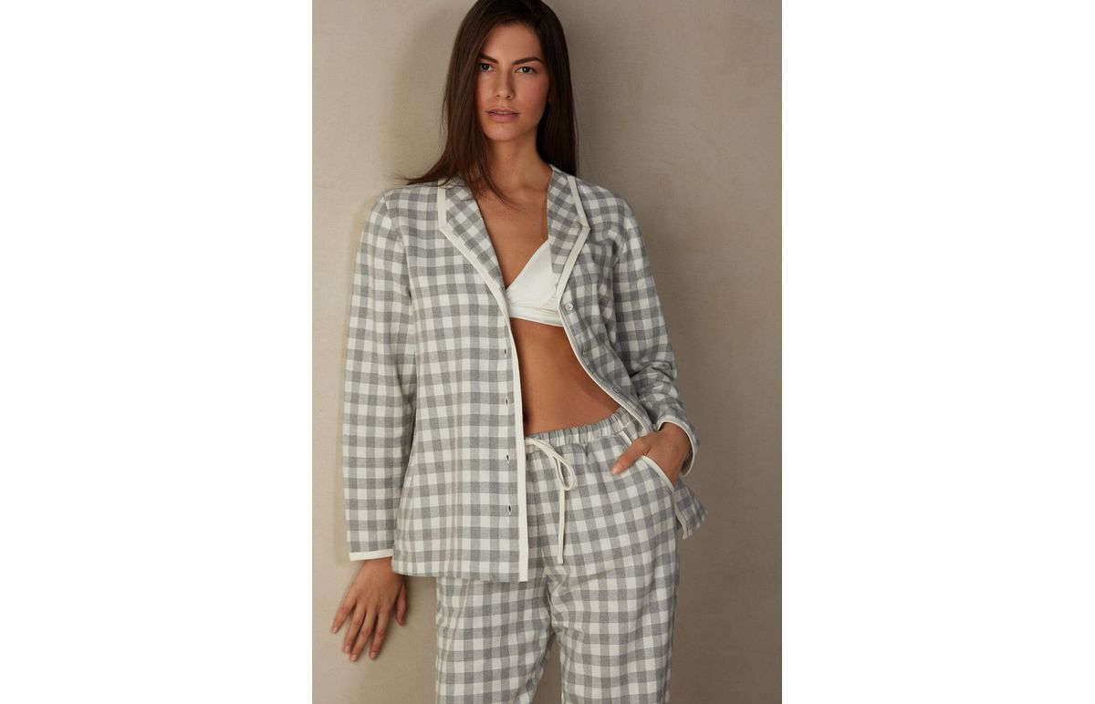 Camisa De Algodão Escovado Gingham Lover – Cinza