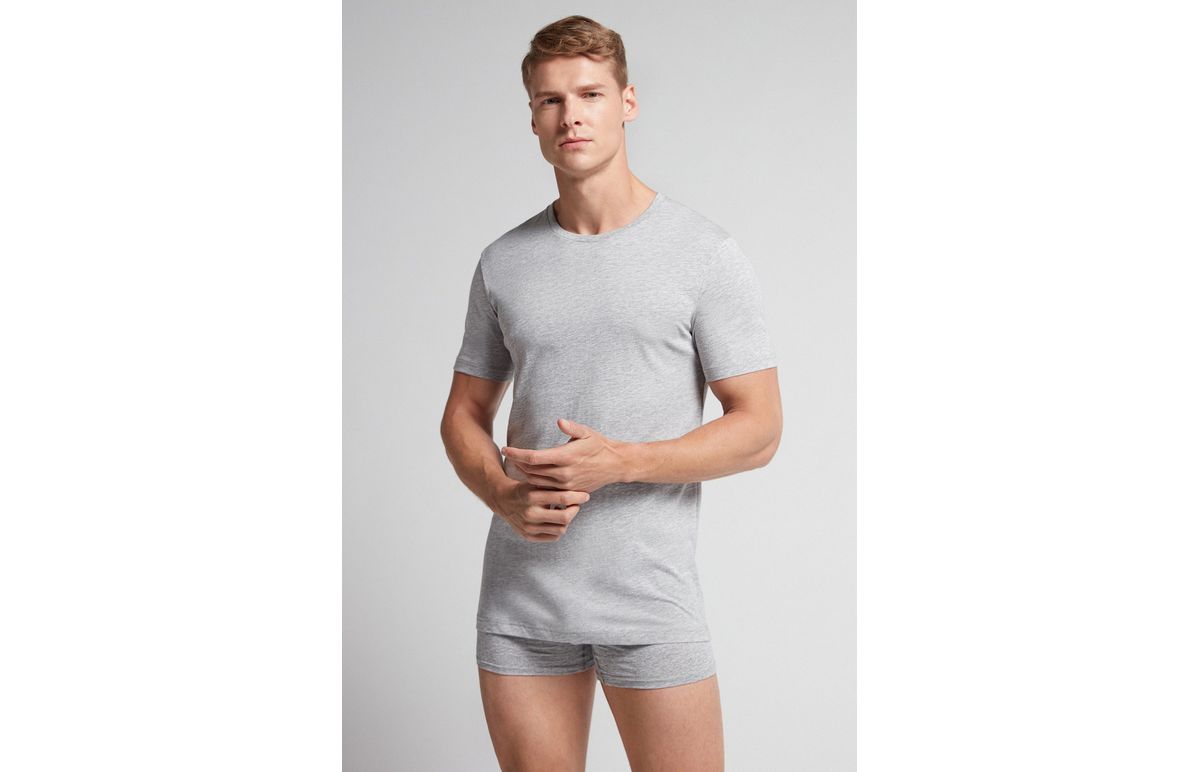 Camiseta De Manga Curta Gola De Algodão Supima – Cinza