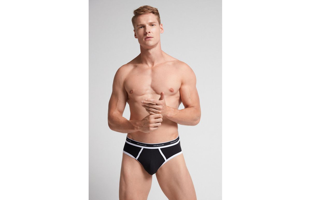 Cueca Slip Em Algodão Supima Natural Fresh Com Logótipo – Preto