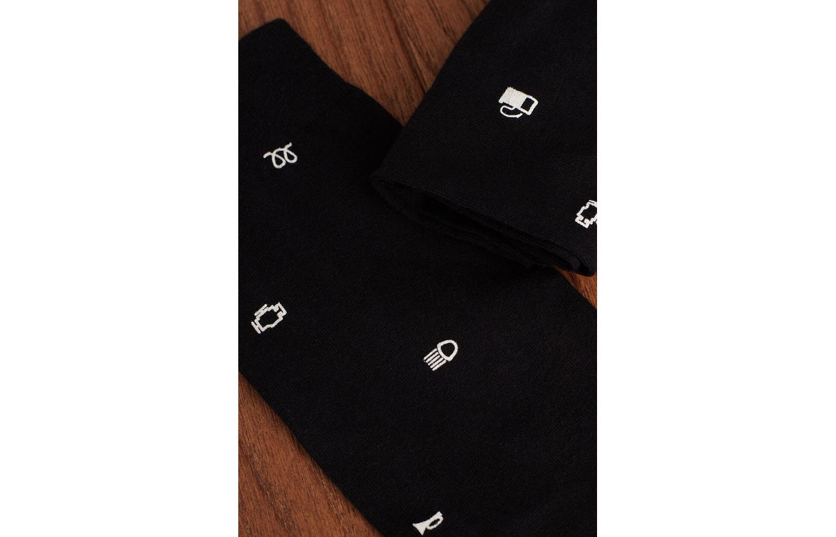 Meias Curtas Em Algodão Com Padrão – Preto