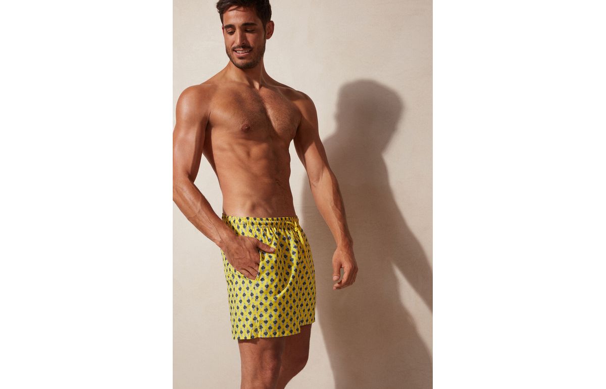 Bermuda De Banho Com Estampa De Relógios – Amarelo