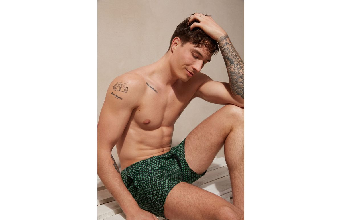 Bermuda De Banho Com Estampa De Folhas – Verde