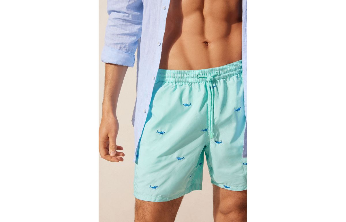 Bermuda De Banho Com Estampa De Tubarões – Azul