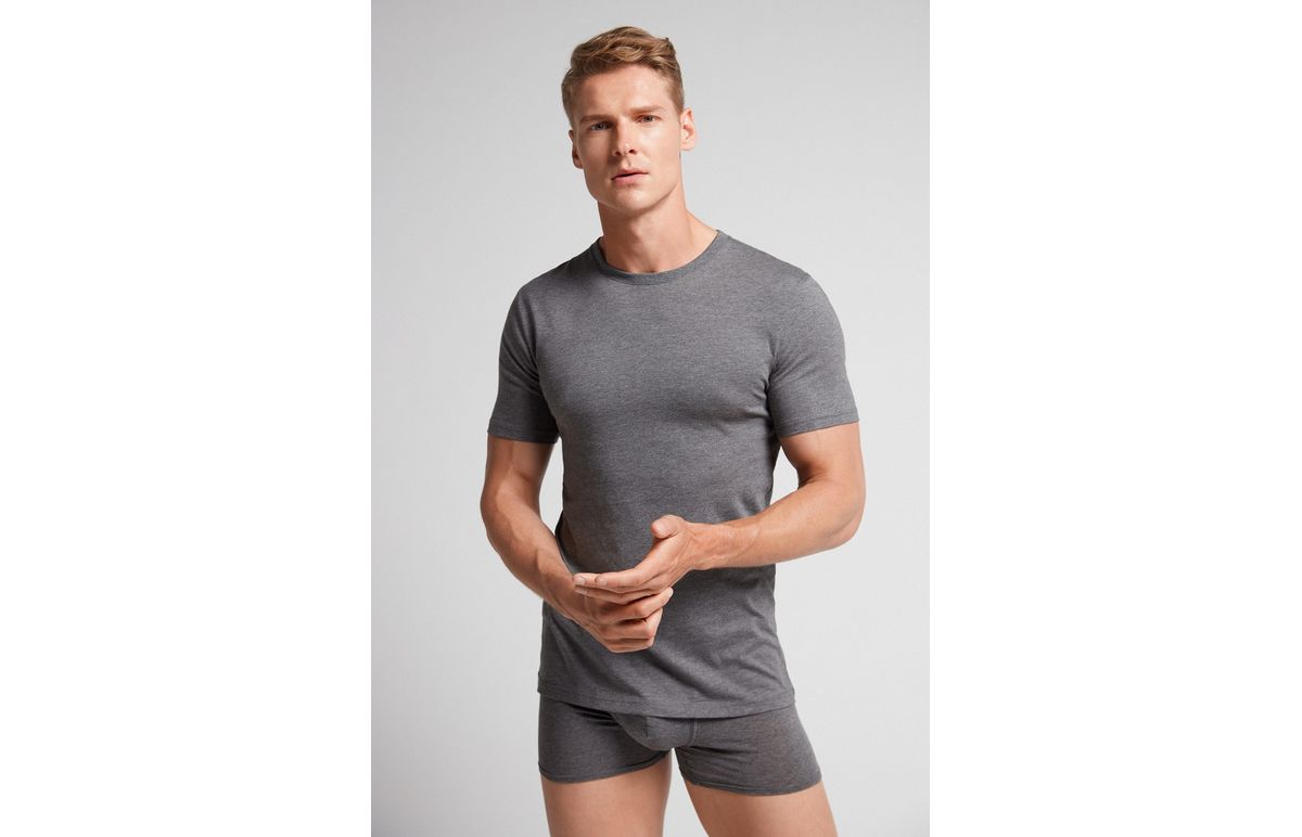 Camiseta De Manga Curta Gola De Algodão Supima – Cinza