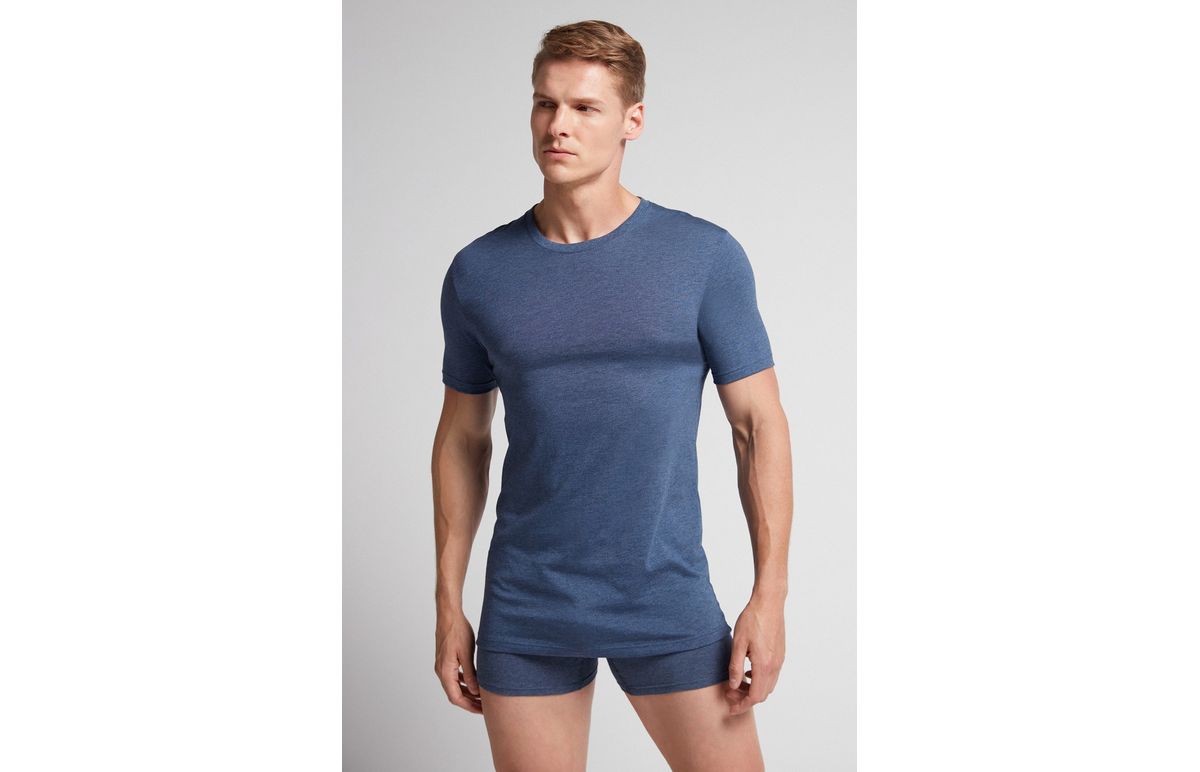 Camiseta De Manga Curta Gola De Algodão Supima – Azul