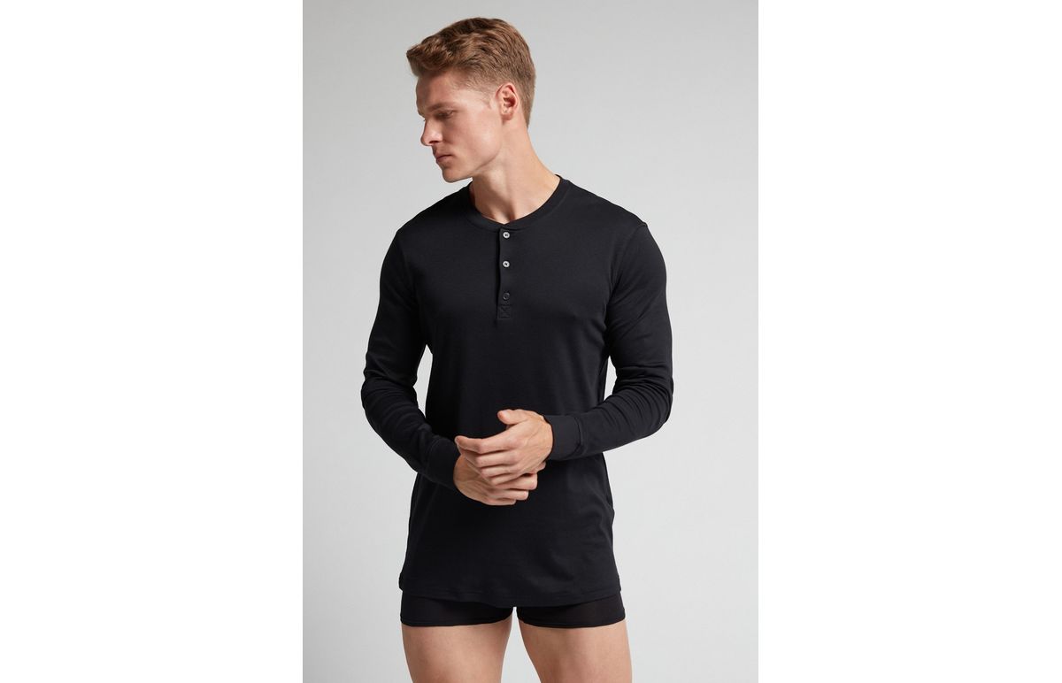 Camiseta De Manga Comprida Em Interlock Supima – Preto