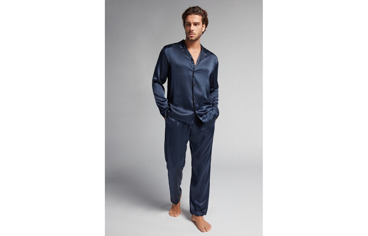 Pijama Comprido De Seda – Azul