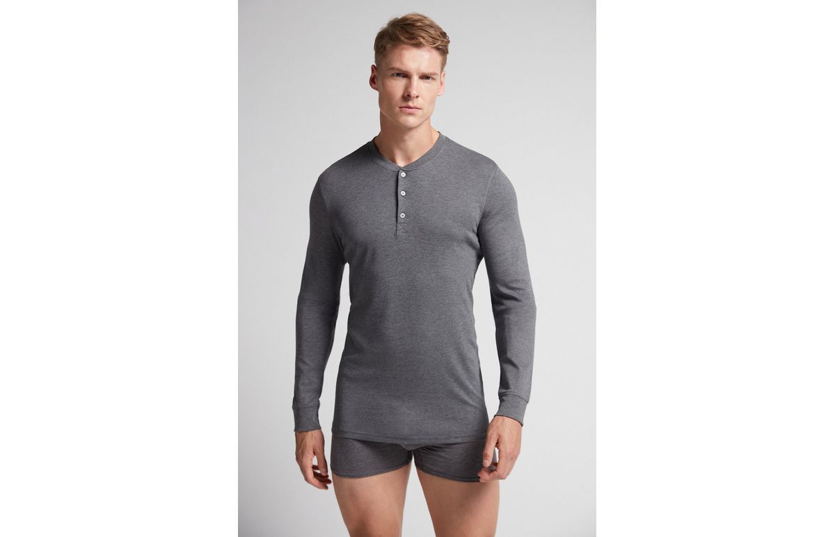 Camiseta De Manga Comprida Em Interlock Supima – Cinza