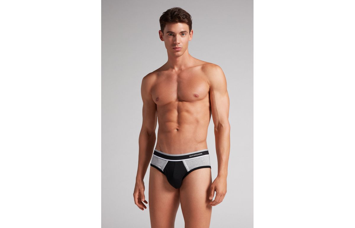 Cueca Slip De Algodão Supima Elástico Bicolor – Preto