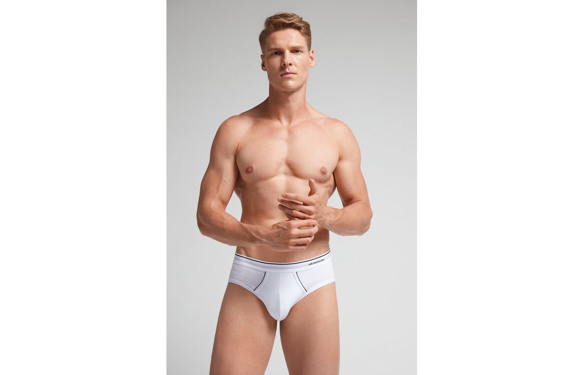 Cueca Slip Em Algodão Supima Com Elástico Visível – Branco