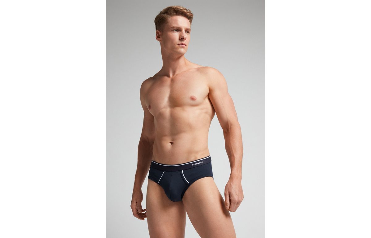 Cueca Slip Em Algodão Supima Com Elástico Visível – Azul