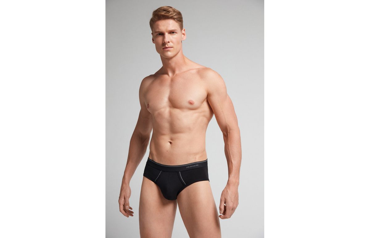 Cueca Slip Em Algodão Supima Com Elástico Visível – Preto