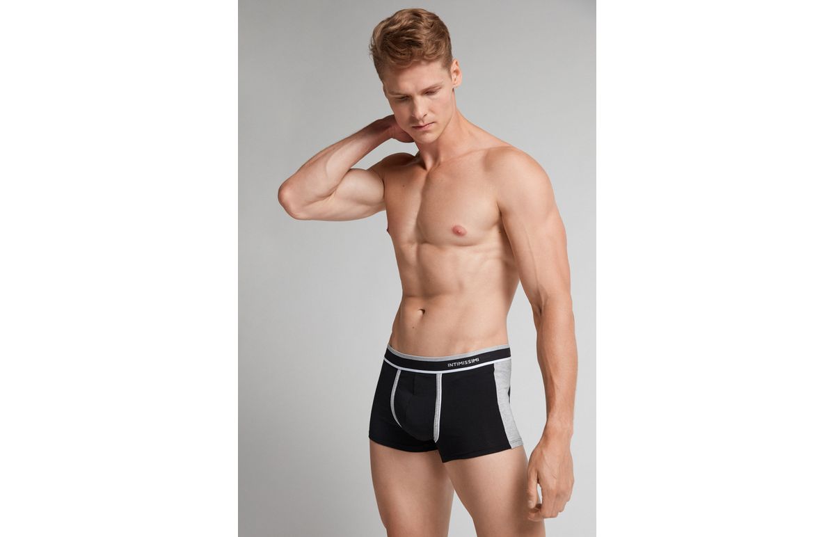 Cueca Boxer De Algodão Supima Elástico Bicolor – Preto