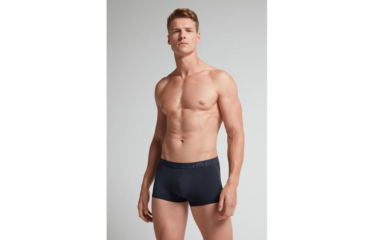 Cueca Boxer De Microfibra Com Logotipo – Azul