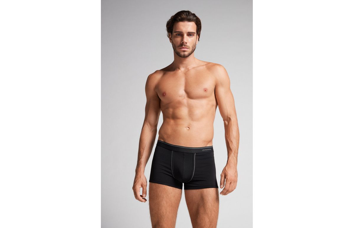 Cueca Boxer De Algodão Supima Com Elástico Visível – Preto